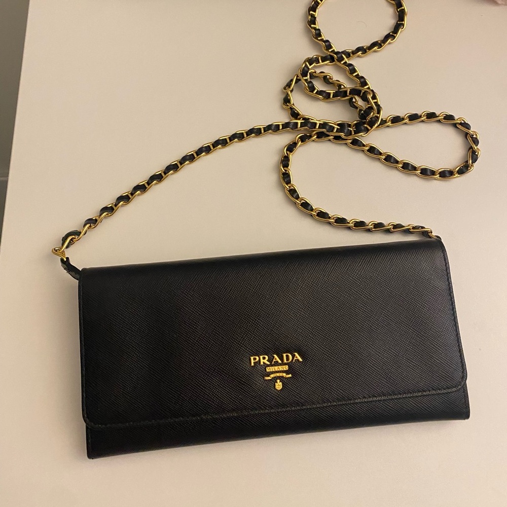 Prada Large Wallet on Chain Black and Gold